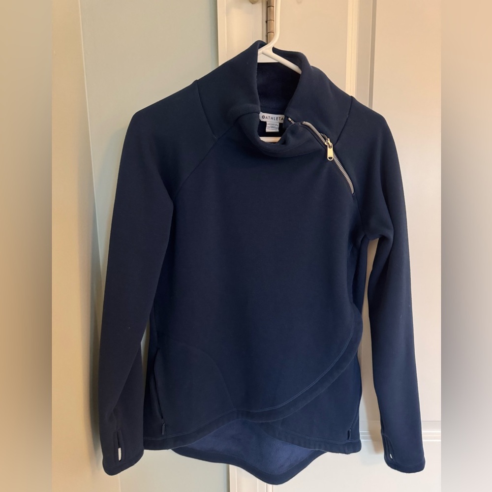 Athleta Cozy Karma Asymmetrical Zip Pullover in Dark Blue Size XS